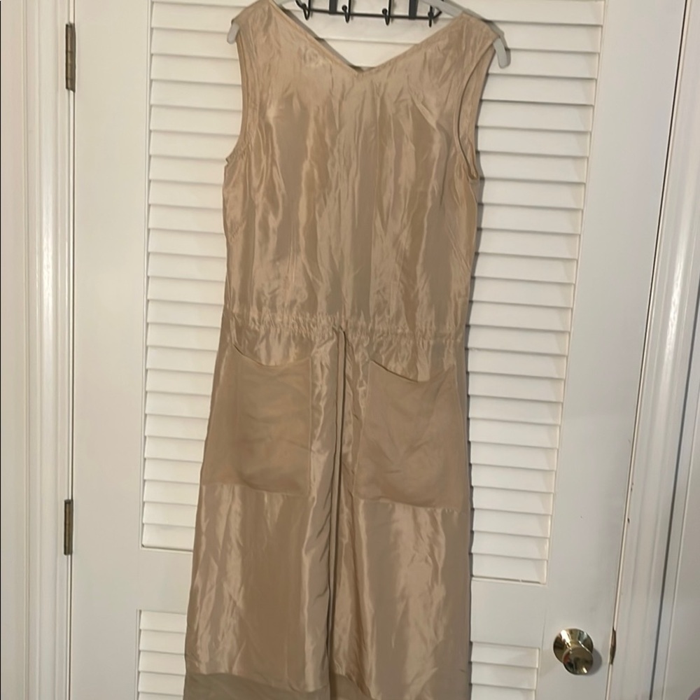 Link Champagne Tie Front Silky and Chiffon Pocket Hemline Sheath Dress